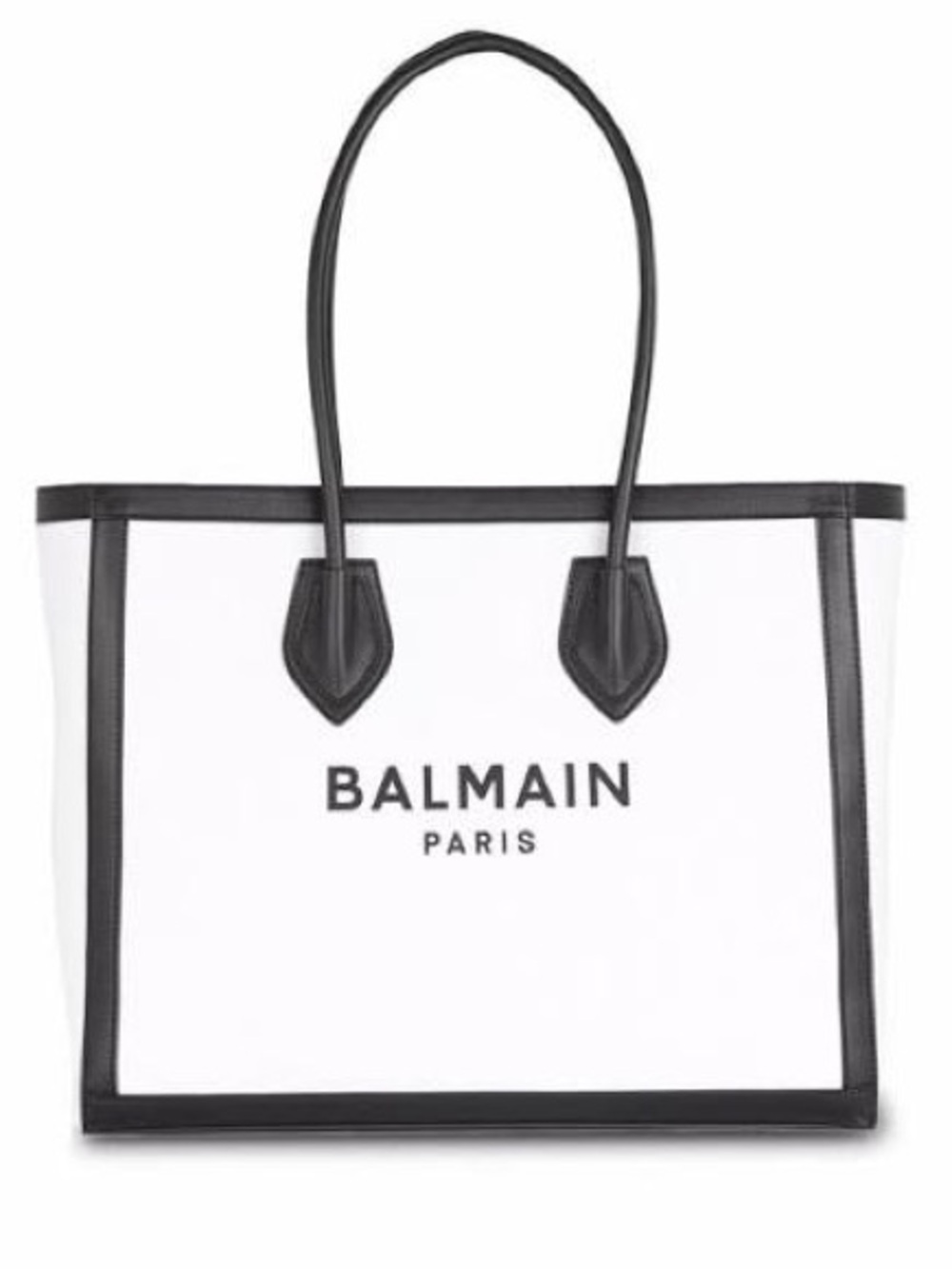BALMAIN Paris B-Army 42 Canvas & Leather Large Tote Bag White Black - EUC
